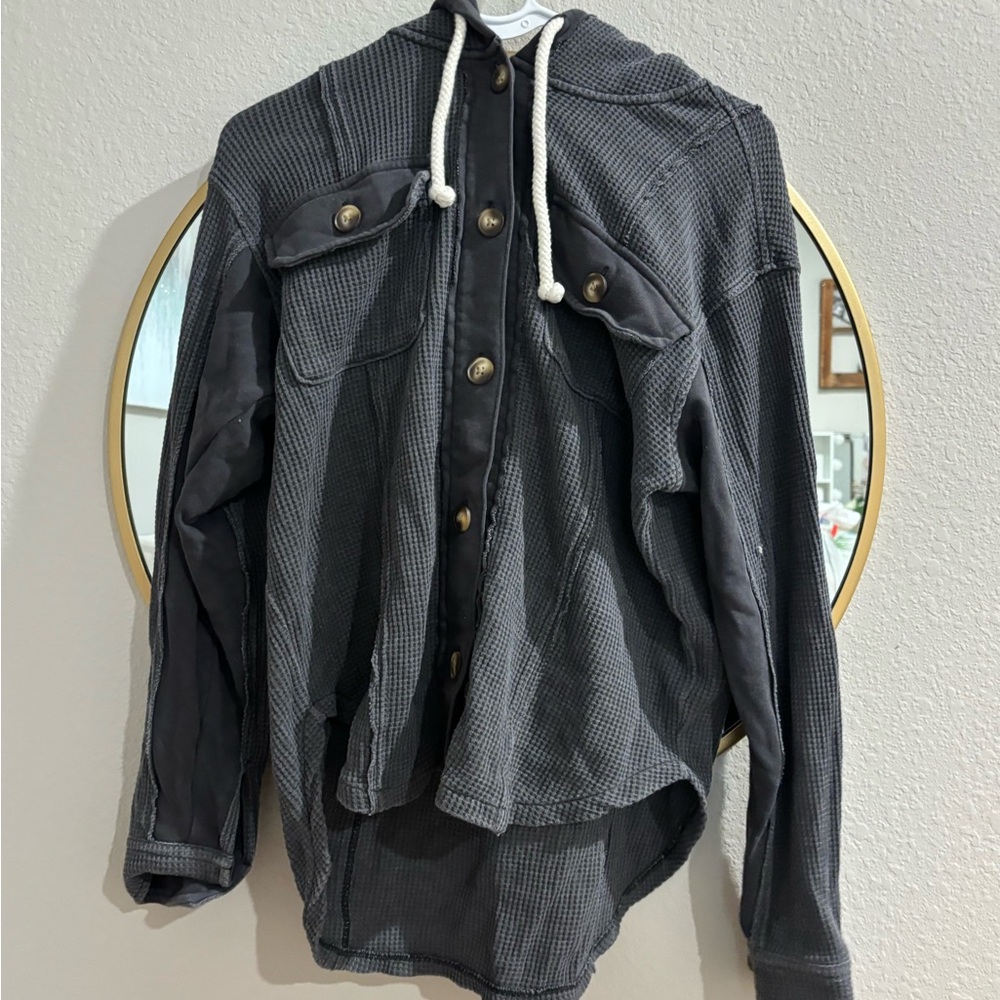 American Eagle Outfitters Charcoal Hooded Shirt Jacket